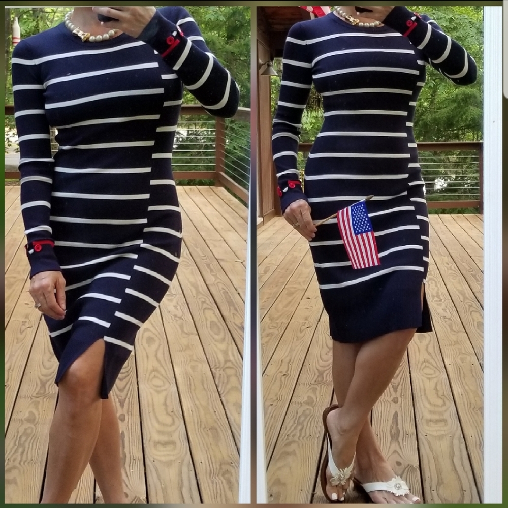 Tommy Hilfiger Knit Navy Stripe Dress (stretches)